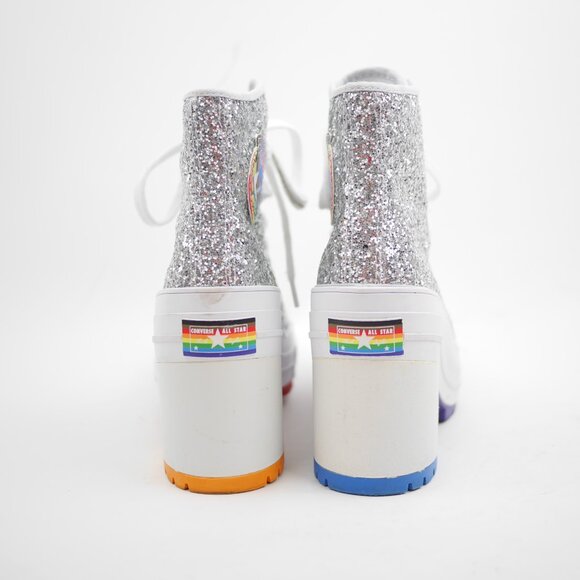 Converse All Star Women's 6 Silver Glitter Hi Top Sneakers Platform Shoes PRIDE - Picture 3 of 14